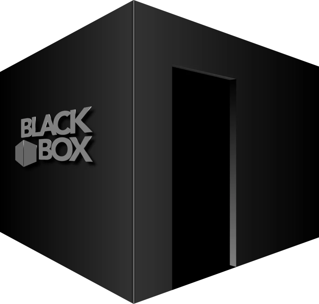 A stylized black cube representing the Blackbox concept, with an open doorway inviting entry.